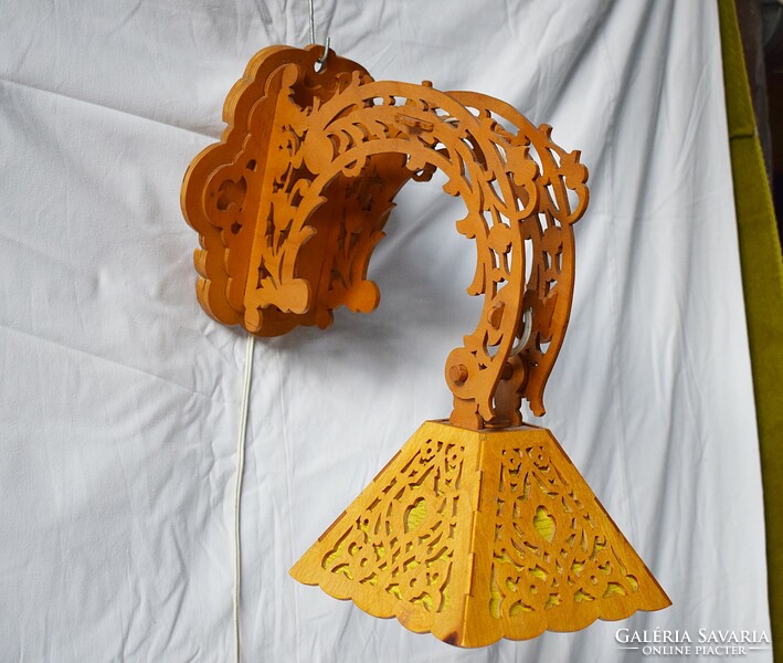 Old wall arm, wall lamp, wood sawwork 70s 80s
