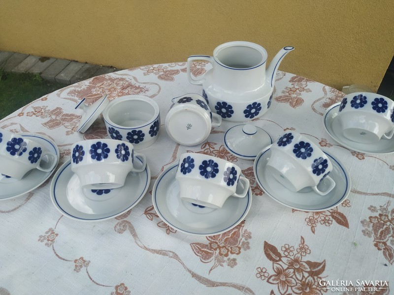 Hollóházi porcelain five-person tea set with blue flower pattern for sale! Rarity!