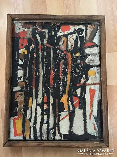 Old modernist oil painting on canvas in a wooden frame