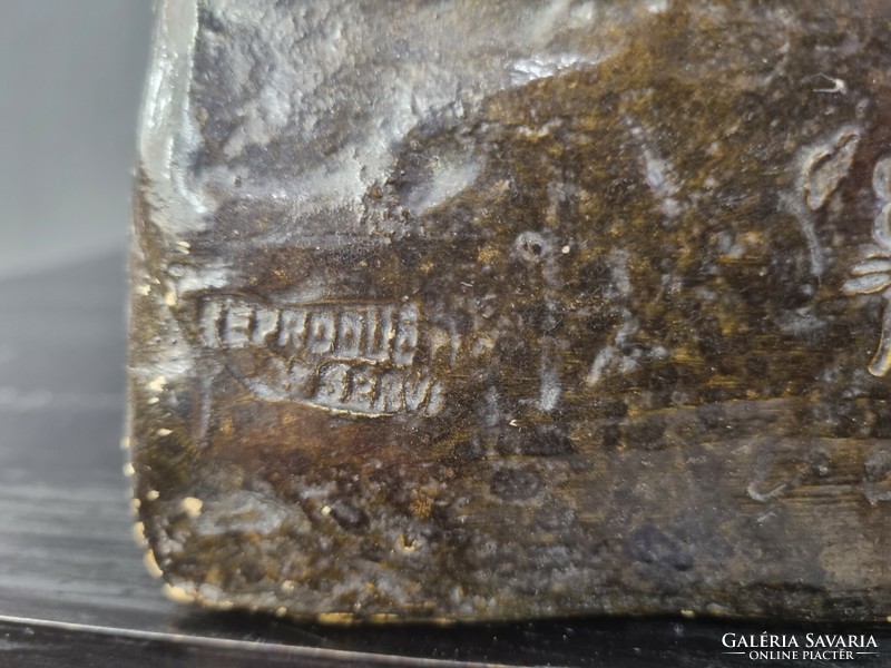 Szecessziós kerámia pipere tükör 1900 körül jelzett - 51417