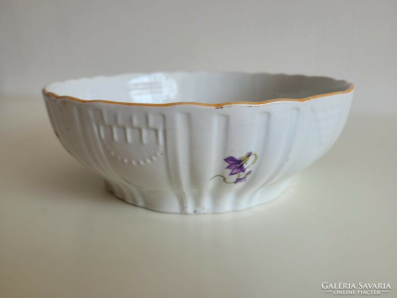 Old Zsolnay porcelain violet pattern folk bowl 25 cm