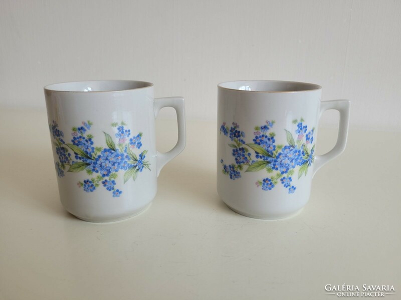 Old Zsolnay porcelain forget-me-not mug tea cup 2 pcs