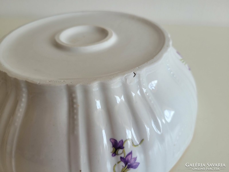 Old Zsolnay porcelain violet pattern folk bowl 25 cm