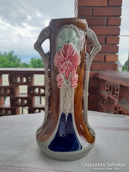 Art Nouveau majolica large decorative vase, damaged