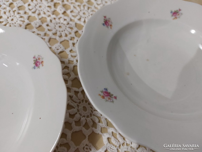Zsolnay, szép kisvirágos, porcelán mély tányér, 2db