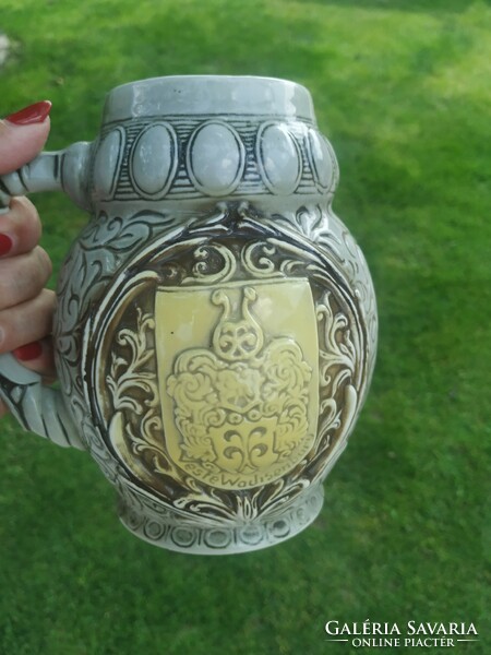 Beautiful, ceramic glazed beer mug for sale! Beer mug with German coat of arms