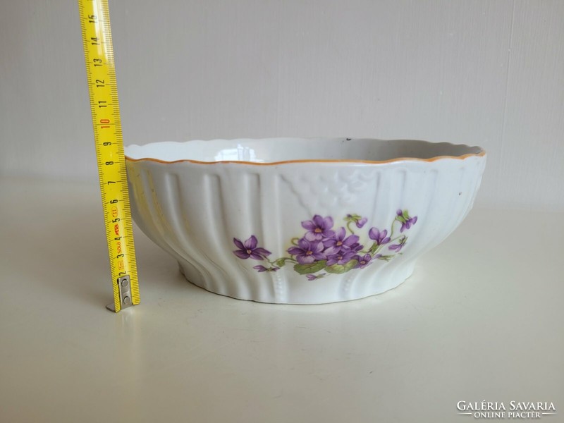 Old Zsolnay porcelain violet pattern folk bowl 25 cm