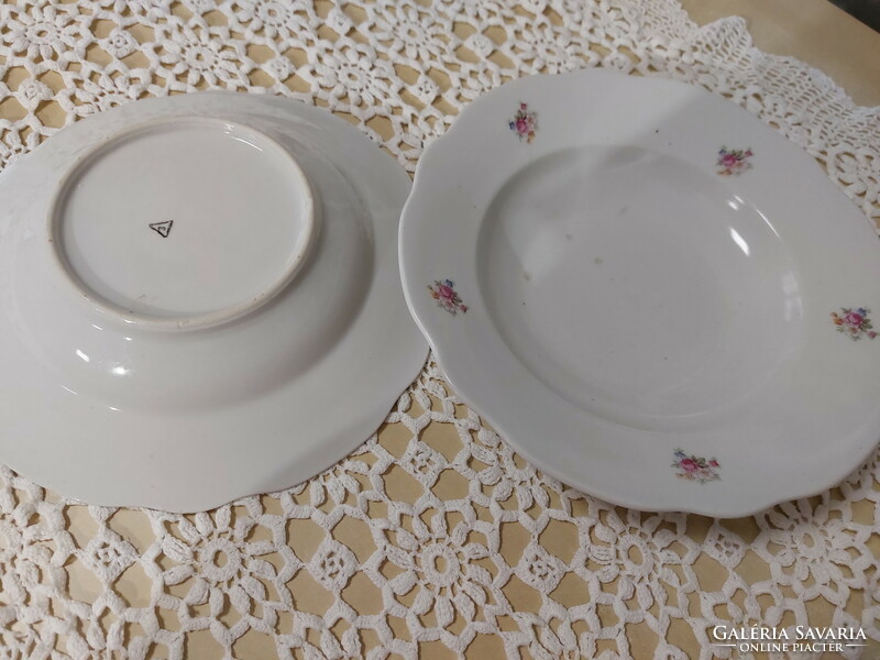 Zsolnay, beautiful porcelain deep plate with small flowers, 2 pcs