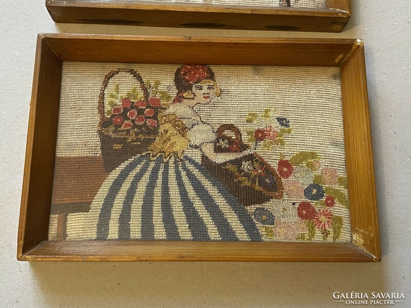 2 pairs of boys and girls antique embroidery in a handwork frame