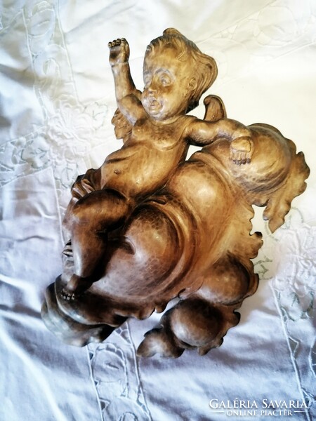 Old, carved wooden angel, cherub, wall decoration. Unique, for collection! 33 cm!