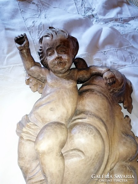Old, carved wooden angel, cherub, wall decoration. Unique, for collection! 33 cm!
