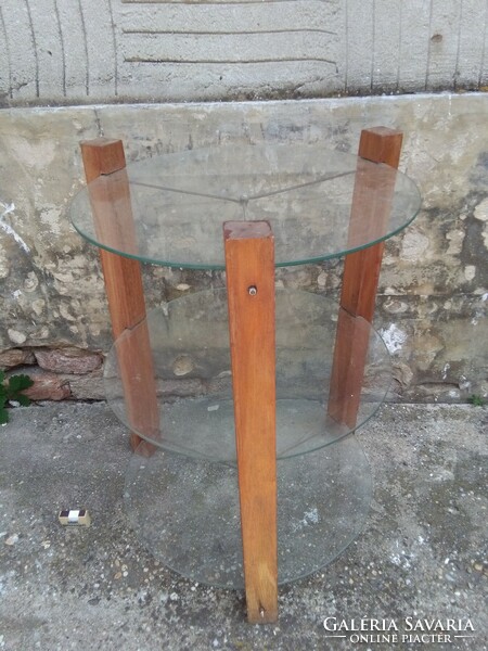 Retro three-legged, three-level glass table