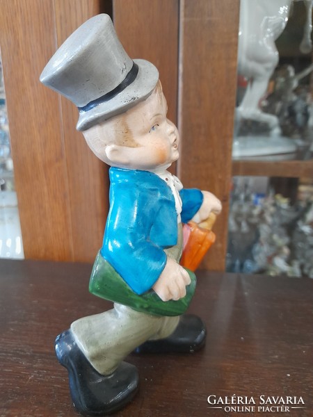 Alt German, Germany Sitzendorf, Hummel Goebel pattern, top hat boy, hand painted porcelain figure. 17 Cm.