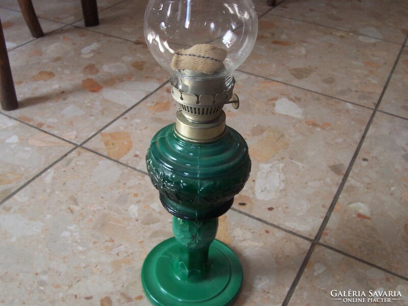 Very rare! Malachite glass kerosene lamp