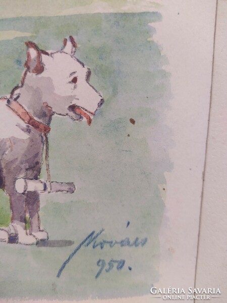 Akvarell festmény- Juhász kutyával