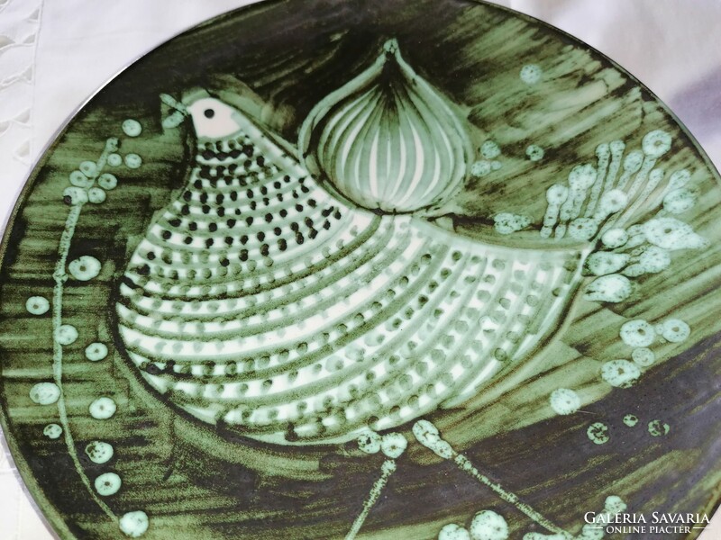 Halstatt ceramics, hand-painted wall plate with hen check, wall decoration