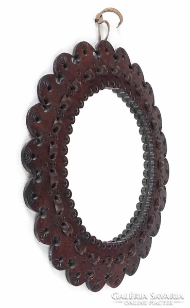 1N013 Iparművészeti bőrdíszműves tükör 29 cm