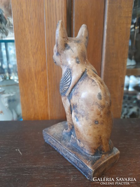 Egyptian mythological solid fat stone cat figural statue. 16 Cm.