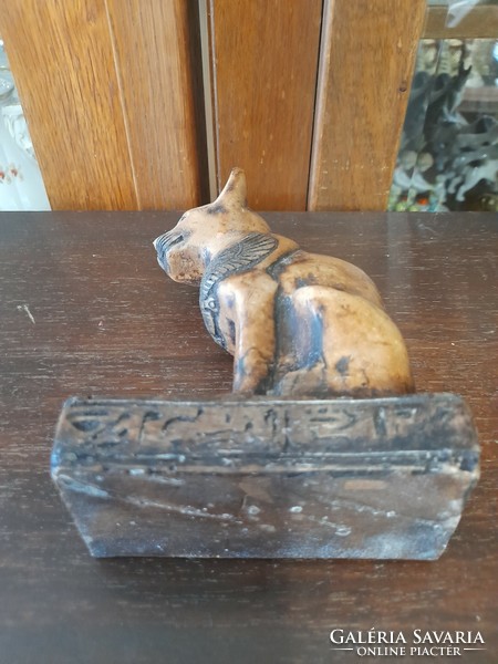 Egyiptomi  Mitológiai Tömör Zsírkő Macska Figurális Szobor.16 cm.