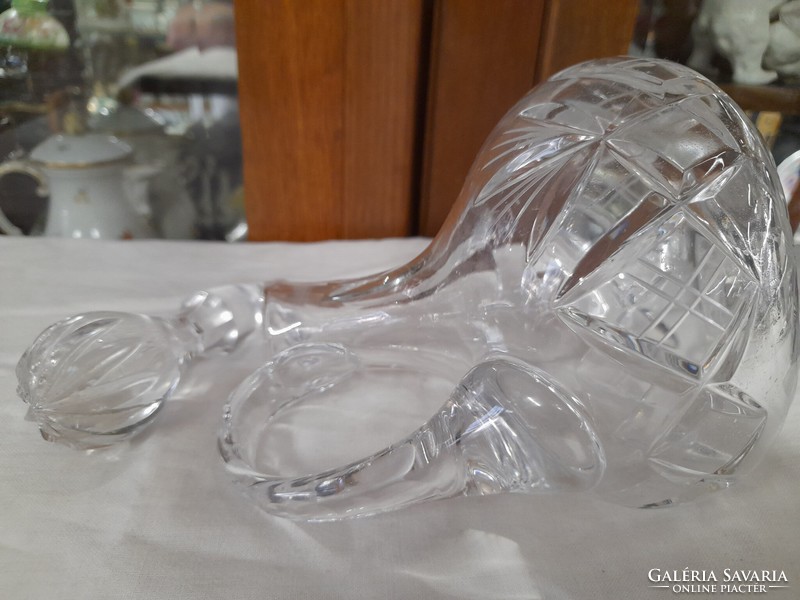 Polished thick-walled crystal liqueur glass, jug, with pouring plug. 23 Cm.