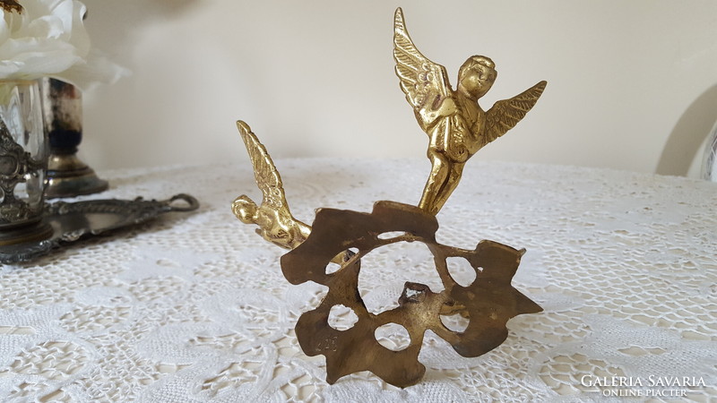 Brass cherub glass goblet holder, candle holder