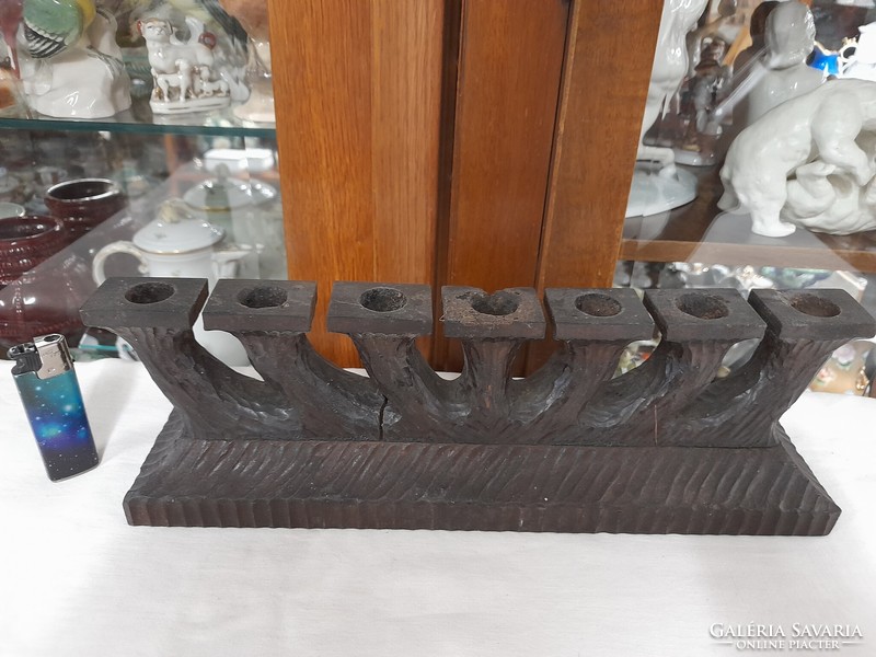Jewish Hanukkah, menorah wooden carved candle holder. 38 Cm.