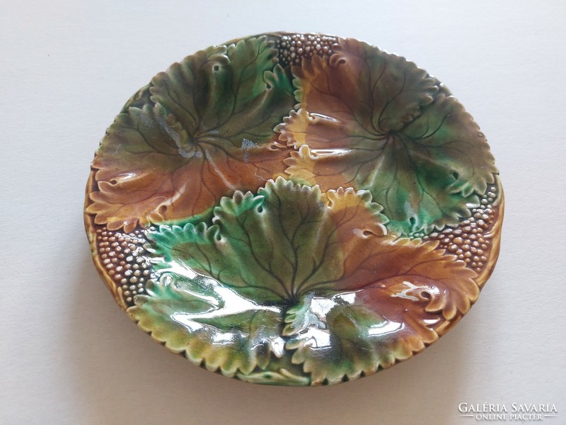 Old faience plate leaf pattern majolica decorative plate