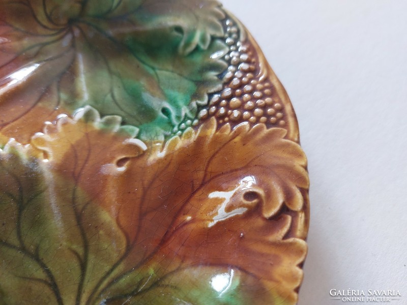Old faience plate leaf pattern majolica decorative plate