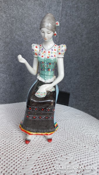 Hollóháza seamstress in folk costume, hand painted, marked, numbered, flawless, 24 cm high