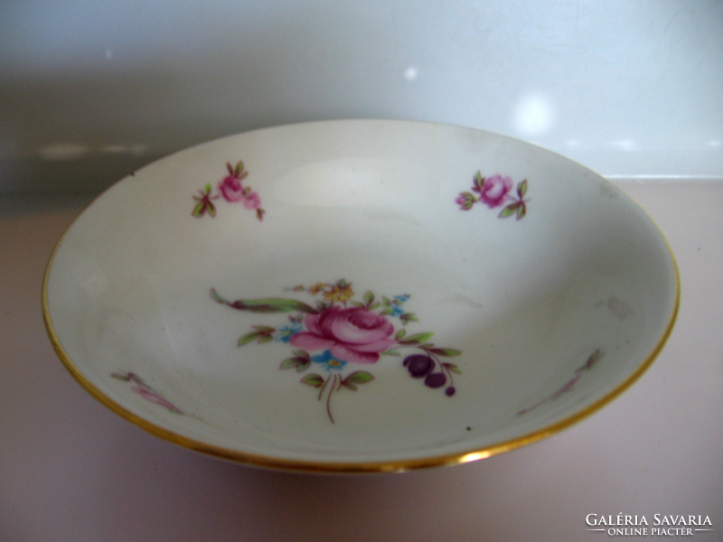 Antique rose bowl with a bouquet of flowers, Czech bohemia