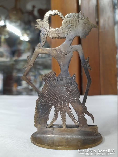 Bronzírózott Alpakka Wayang Setiaki Malajzia Figurális Szobor.10 cm.