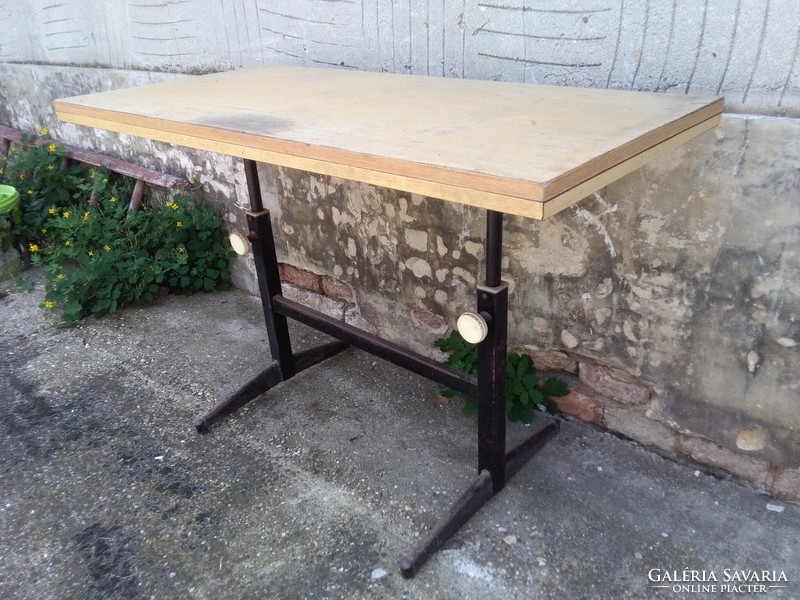 Retro metal frame workshop table, work table, desk - adjustable height