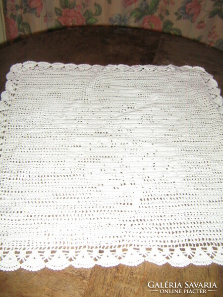 Beautiful snow-white handmade crochet floral decorative pillow