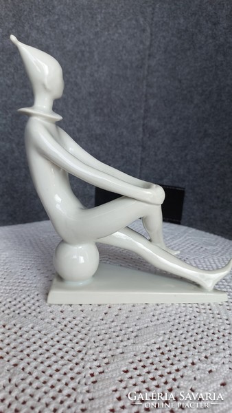 Zsolnay's rare unpainted white clown based on the designs of Janos the Turk, unmarked, flawless 17 x 14.5