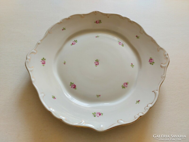 Old Hólloháza porcelain serving bowl with rose pattern
