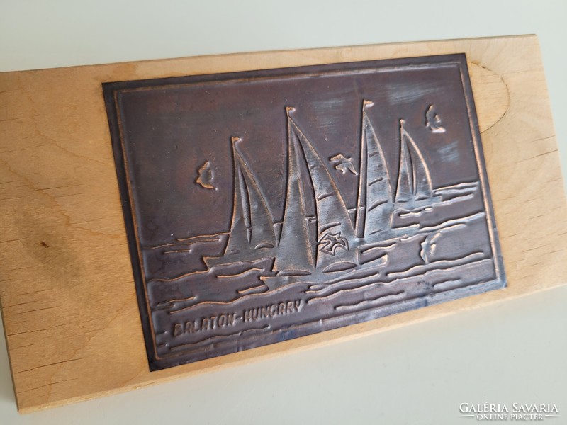 Retro Balaton souvenir mid century copper bronze picture souvenir sailboats wall decoration Balaton Hungary