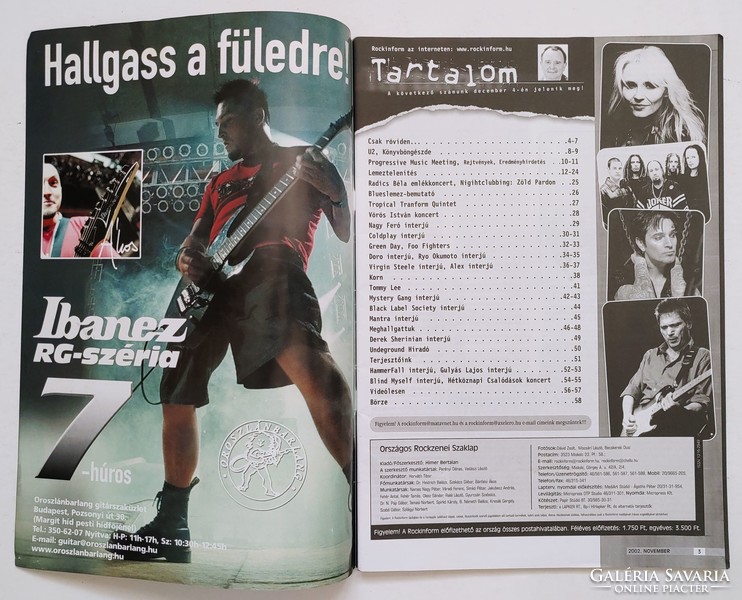 Rockinform magazin #106 2002/11 U2 Coldplay Korn Green Day Mystery Gang HammerFall Doro Virgin Steel
