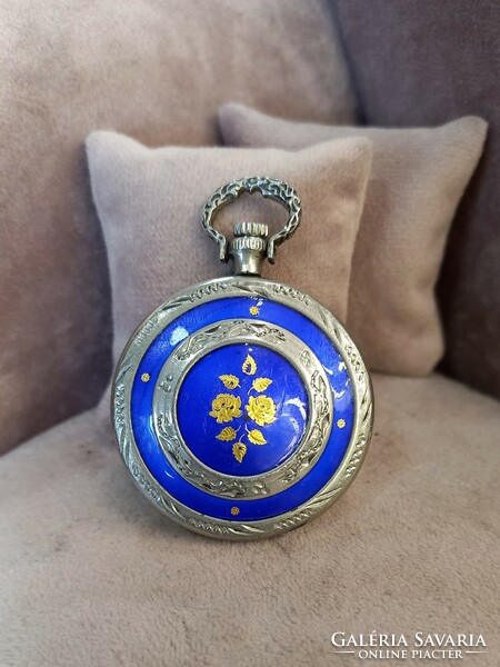 Antique silver pendant with fire enamel decoration