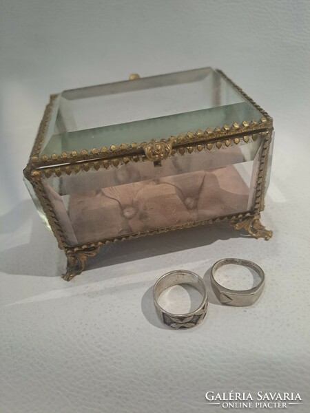 Original antique glass jewelry box with copper fittings around 1900