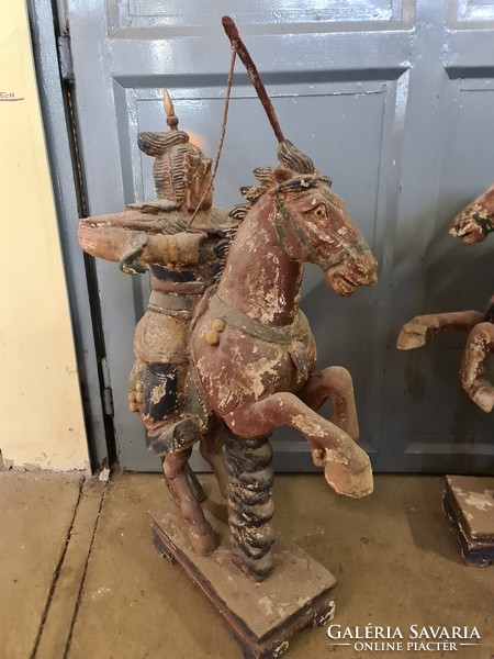 Oriental wooden statue - warrior on horseback with bow in hand