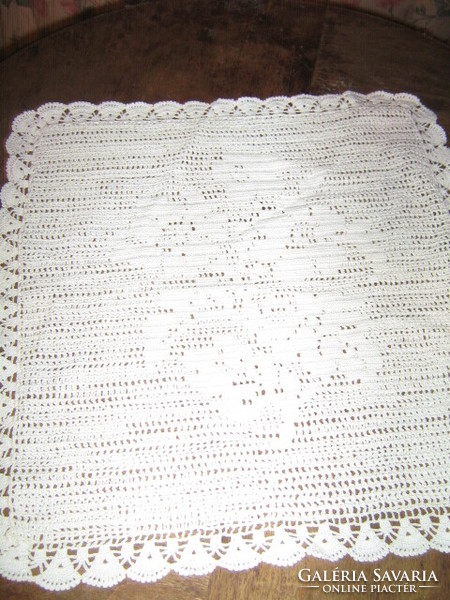 Beautiful snow-white handmade crochet floral decorative pillow