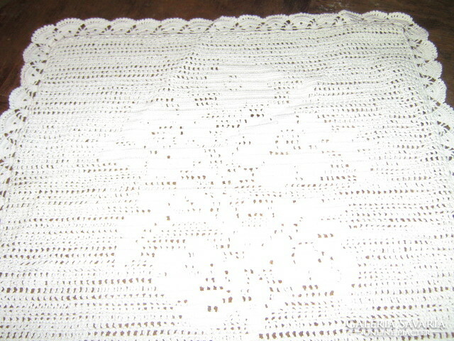 Beautiful snow-white handmade crochet floral decorative pillow