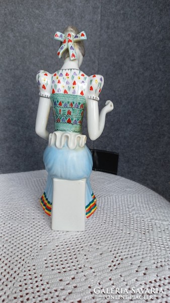 Hollóháza seamstress in folk costume, hand painted, marked, numbered, flawless, 24 cm high