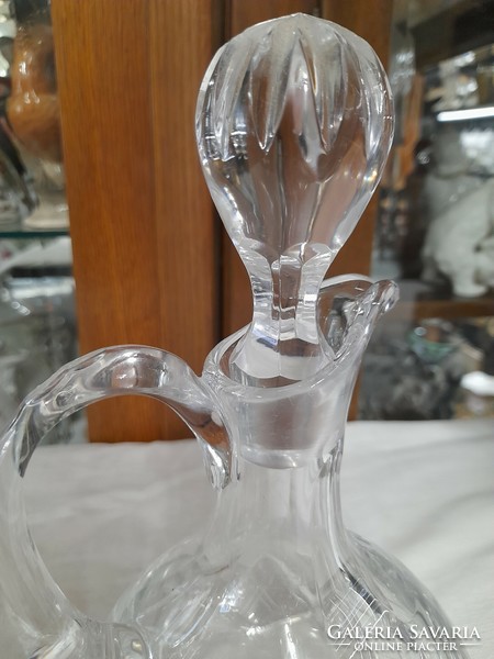 Polished thick-walled crystal liqueur glass, jug, with pouring plug. 23 Cm.