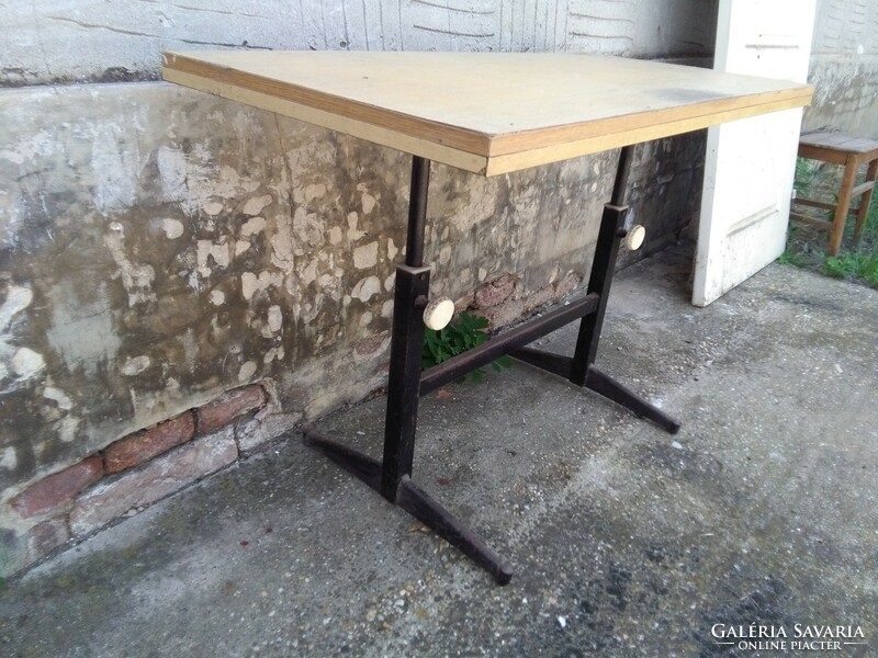 Retro metal frame workshop table, work table, desk - adjustable height