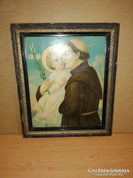 Holy picture in glazed wooden picture frame 39 * 45.5 cm