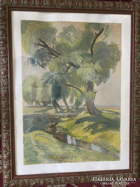 Unknown painter: willow trees on the stream bank