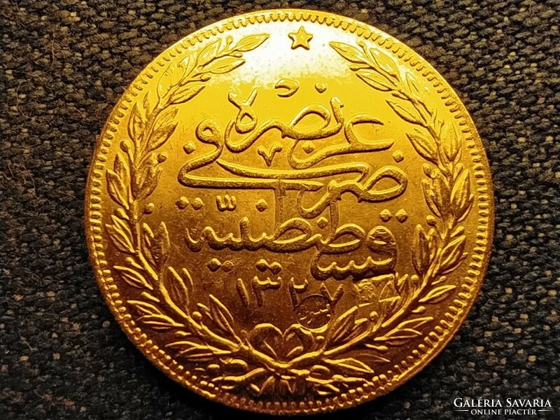 Ottoman Empire v. Mehmed (1909-1918) .917 Gold 100 kurus 7.216g 1909 rarer (id67664)