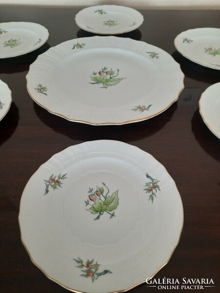 Porcelain pastry set with herend lace, rosehip pattern