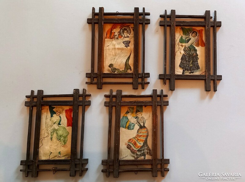 4 Art Nouveau silk pictures in a frame. Negotiable